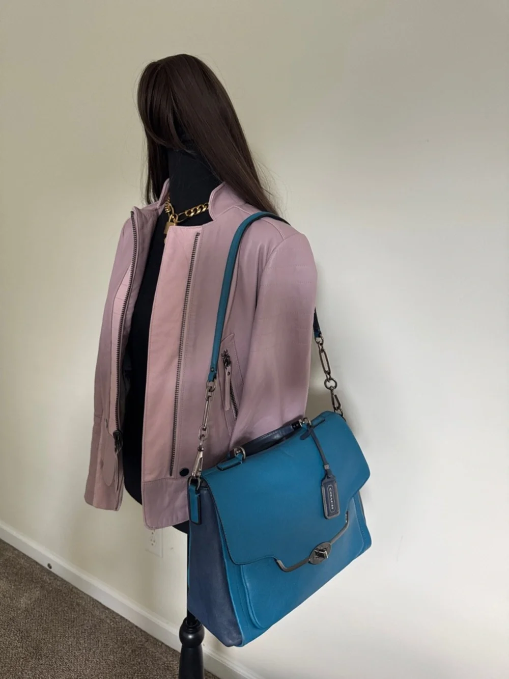 Coach Sadie Teal Leather Top-Handle Satchel with Strap - Picture 15 of 15